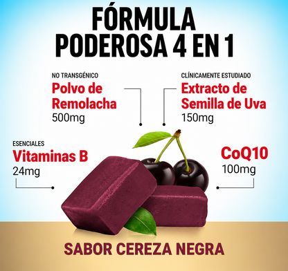 Gomitas Masticables para el apoyo de la presión arterial, con remolacha, CoQ10, vitaminas B y extracto de semilla de uva para el flujo sanguíneo