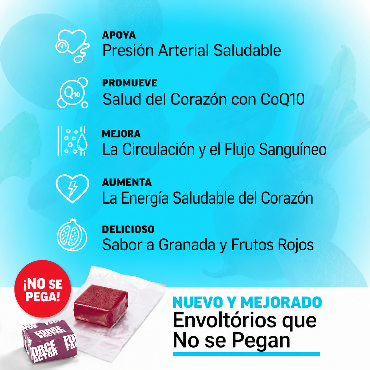 Gomitas Masticables para el apoyo de la presión arterial, con remolacha, CoQ10, vitaminas B y extracto de semilla de uva para el flujo sanguíneo