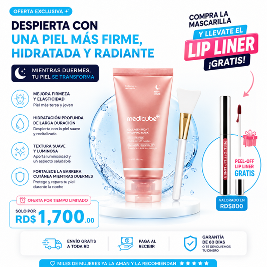 Mascarilla facial noctura de colageno - elige un combo y mira el producto gratis que te llevarás. Oferta hasta agotar existencia