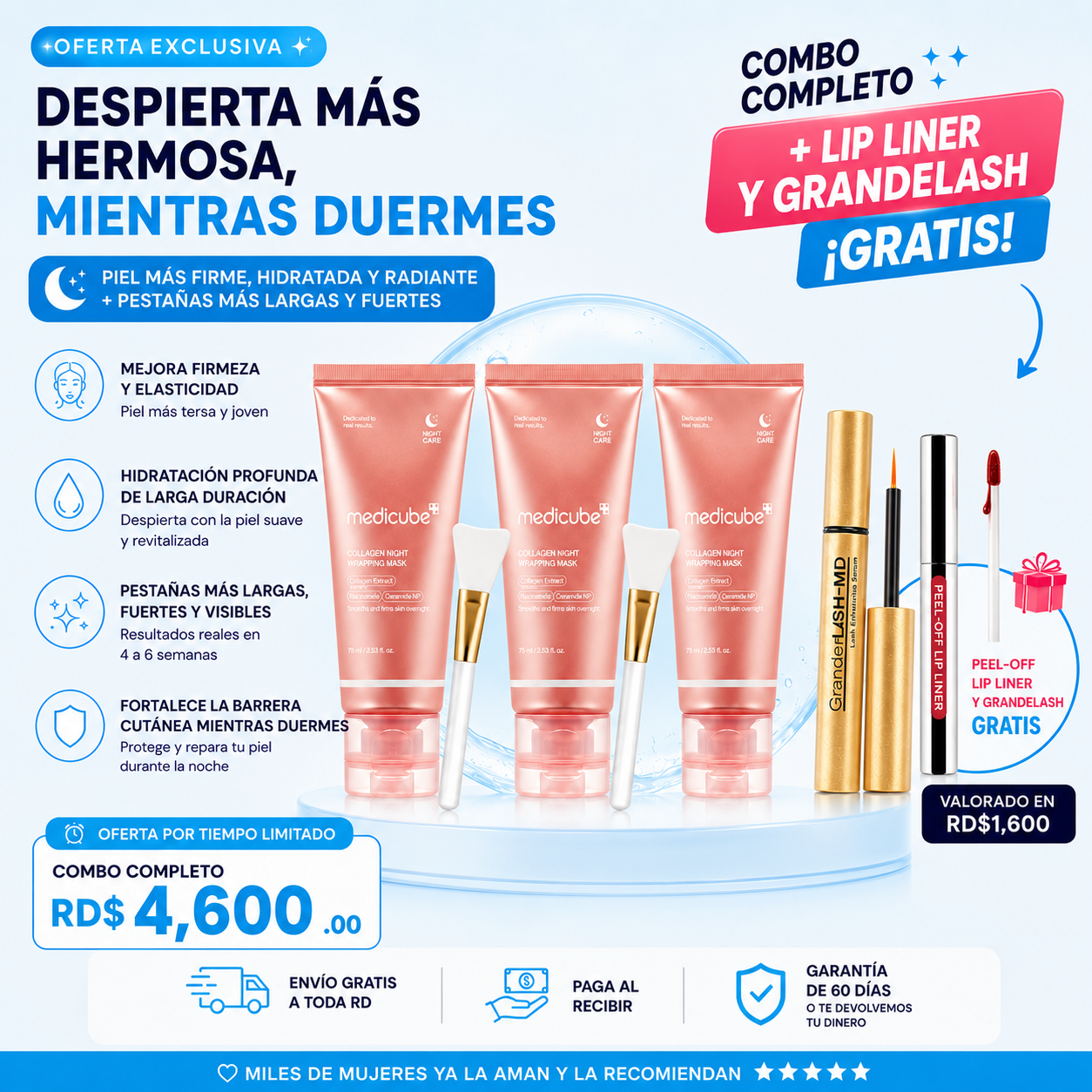 Mascarilla facial noctura de colageno - elige un combo y mira el producto gratis que te llevarás. Oferta hasta agotar existencia