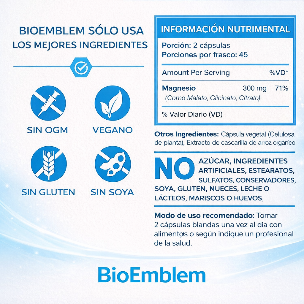 BioEmblem Complejo de magnesio triple con glicitano, citrato y malato
