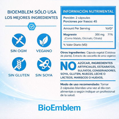 BioEmblem Complejo de magnesio triple con glicitano, citrato y malato