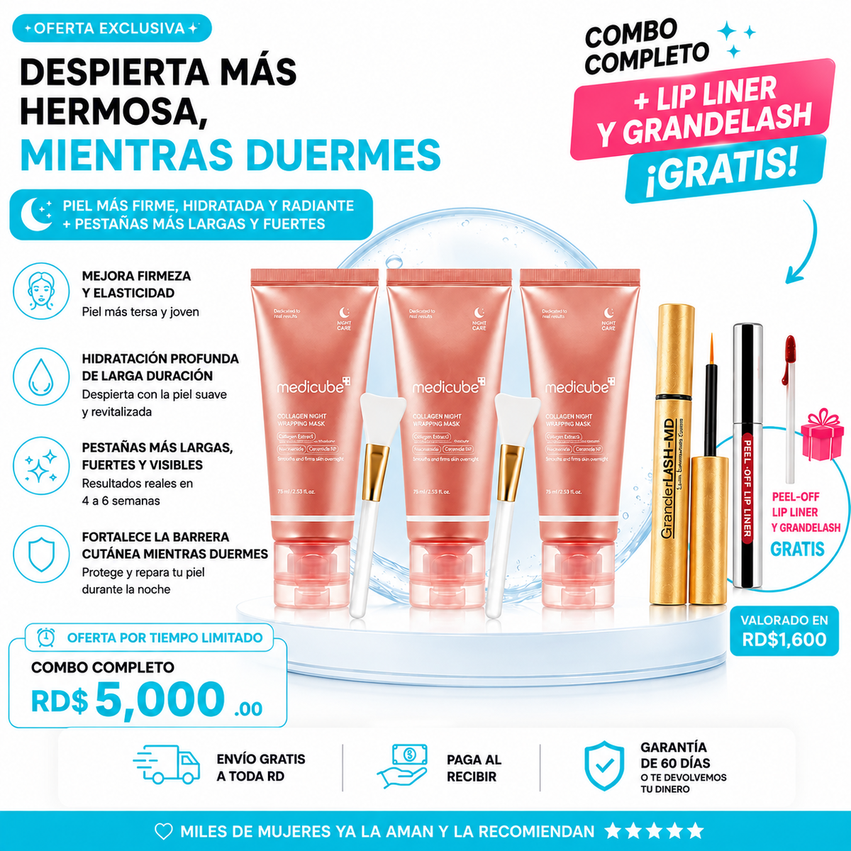 Mascarilla facial noctura de colageno - elige un combo y mira el producto gratis que te llevarás. Oferta hasta agotar existencia