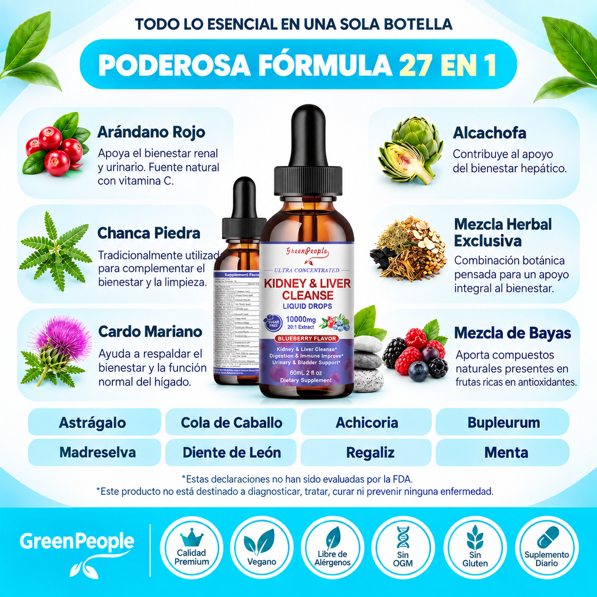 Gotas Líquidas Detox para Riñones e Hígado – Fórmula Herbal Concentrada para Apoyo Renal, Hepático y Urinario | 60ml