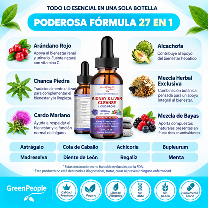 Gotas Líquidas Detox para Riñones e Hígado – Fórmula Herbal Concentrada para Apoyo Renal, Hepático y Urinario | 60ml