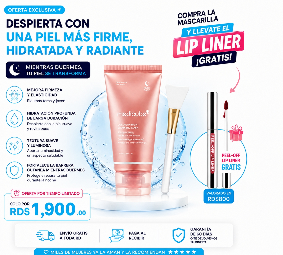 Mascarilla facial noctura de colageno - elige un combo y mira el producto gratis que te llevarás. Oferta hasta agotar existencia